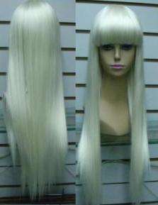 Vogue long white straight hair extensions womens wig  