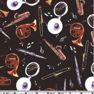  45 Wide Music Group Instruments Black Fabric By The Yard 
