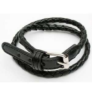  Black Leather Buckle Bracelet 18 Inch, Fits For Men, Women 