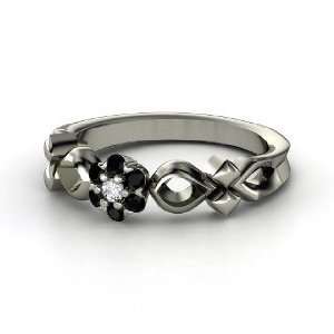  Corsage Ring, Sterling Silver Ring with Diamond & Black 