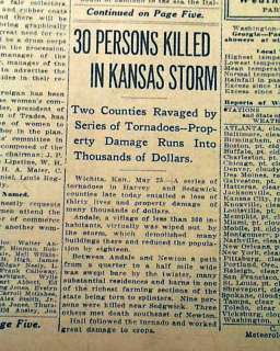 1917 ANDALE KS Kansas TORNADOES Disaster Old Newspaper  