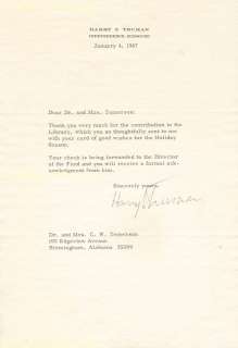 HARRY S TRUMAN   TYPED LETTER SIGNED 01/04/1967  