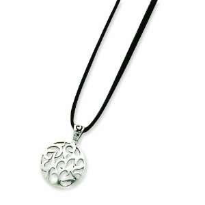  Sterling Silver Swirl Pendant W/ 16 Suede Cord Necklace Jewelry