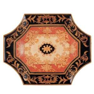   Octagon Porcelain Plate with Golden Floral Pattern