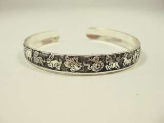 Fashion Cuff Bangle Bracelet, Silvertone metal, engraved zodiac 