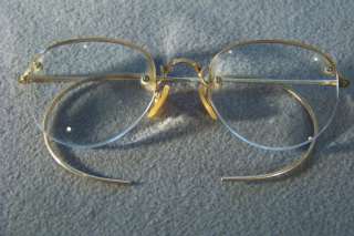 ANTIQUE 12 K YELLOW GOLD FILLED CLASSIC EYE GLASS FRAMES CASE  