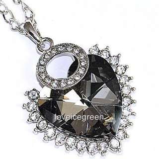 Black Heart Crystal Glass Pendant Chain Necklace 18K GP  