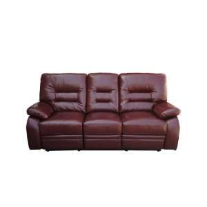 com European Style Three Seats Chair Dark Red Leather Reclining Sofa 
