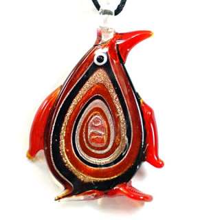   Penguin Multi Colors Murano Lampwork Glass Pendant Chain Necklace