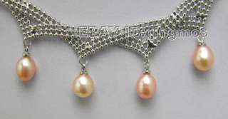 AAA 7pcs Drop Pink pearl and 18K GP chain necklace 5072  