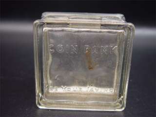 Vintage 1940s Clear Glass Block Coin Savings Bank  