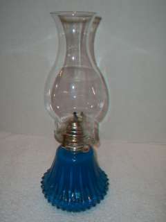 Vtg.*Lamp Light Farms Glass Blue Diamond Pt.Oil Lamp~EC  