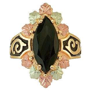 Tricolor 10K Gold Ladies Marquise Onyx Ring  Black Hills Gold Jewelry 