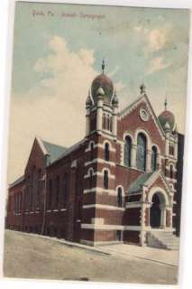 Judaica Rare Old Postcard Jewish Synagogue York PA  
