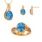 swiss blue topaz and diamond ring pendant and earrings set