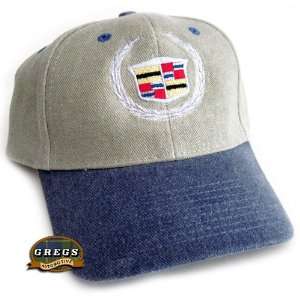  Cadillac Crest Hat Cap Khaki/Blue Apparel Clothing 
