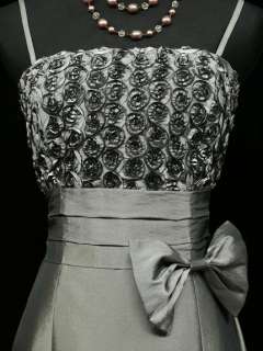   Satin Grey Rose Long Ball Gown Wedding/Evening Dress UK 18 20  