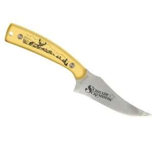 Schrade 152OTYD Sharpfinger Fixed Blade Knife, Yellow Handle with Deer 