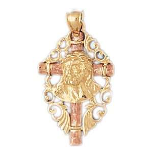  14kt Gold Two Tone Cross With Jesus Pendant Jewelry
