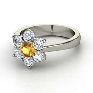    Posy Ring, Round Citrine 14K White Gold Ring with Diamond Jewelry