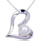 Joolwe Sterling Silver Cubic Zirconia and Pearl Elegant Heart Pendant