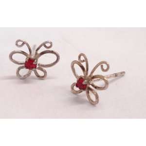  Ruby Red Gem Buttefly Stud Earrings 