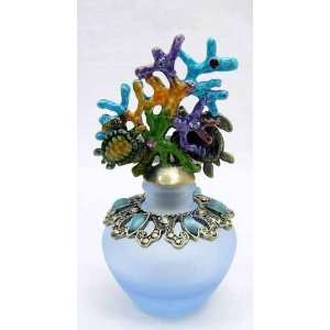   Glass Perfume Bottle Multicolor Coral Sea Turtle Lid