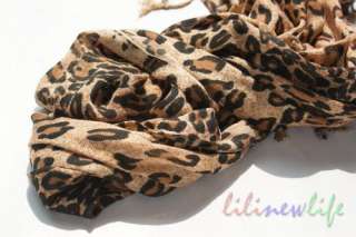 Leopard Print Pashmina Shawl Scarf Wrap Brown  