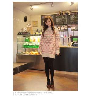 Korean Fashion Peach hearts Embellished Long Style Sweater  