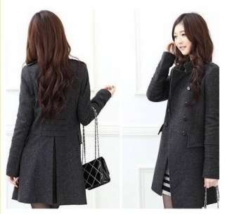   Double Breasted Long Trench Coat Military Black Deep Gray SML  