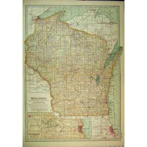  Map Wisconsin America C1902 Chicago Milwaukee