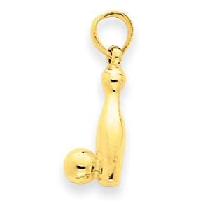  14k 3 D Bowling Pin and Ball Pendant West Coast Jewelry 