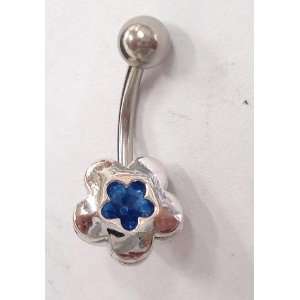  Blue Gem Clover Flower Silver Belly Ring 