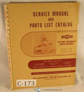 Cincinnati Service  Parts 100 Sr Milling Machine Manual  