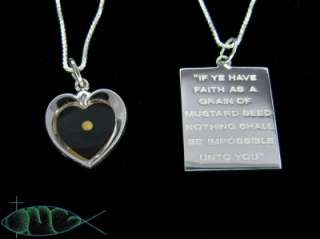 STERLING SILVER Mustard Seed Heart & Quote Necklace New  