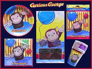  GEORGE Birthday Party Set Plates Napkins Treat Bags Table Cover Cups