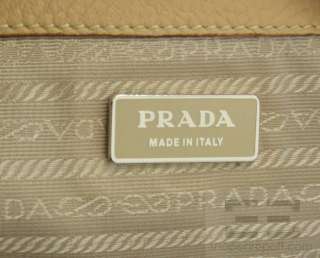 Prada Tan Pebbled Leather & Silver Buckle Shoulder Bag  