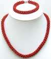 18 Handwork weave Pink 10mm coral necklace & bracelet  