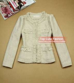 Elegant Vintage Tweed Jacket Blazer Size S M L XL BEIGE  