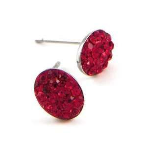   Silvertone Red Rhinestone Oval Stud Earrings Fashion Jewelry Jewelry