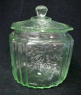 Green Depression Glass Cookie Biscuit Jar Mayfair New L  