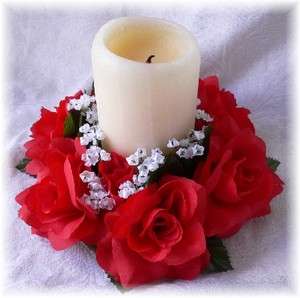 Roses Candle Ring RED Wedding Centerpieces Silk Flowers  