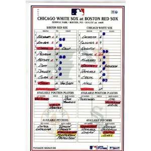  White Sox at Red Sox 8 30 2008 Game Used Lineup Card 