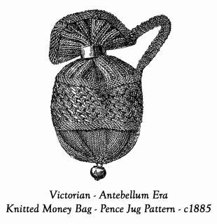 Victorian Knitted Pence Jug Money Bag Knit Pattern 1885  