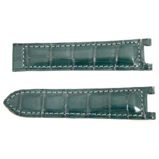 Cartier French Made 20mm Wide, 12mm Cutout, Teal Green Croco Leather 