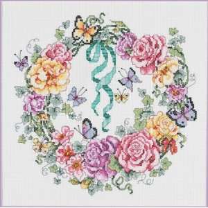  Rose Wreath Cross Stitch Chart by Janlynn Arts, Crafts 