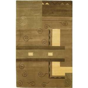  5x76 Aadi Hand knotted Rug, Green, Brown, Carpet