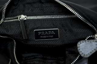 PRADA Black Leather + Nylon Shoulder BELT BAG Handbag Purse  