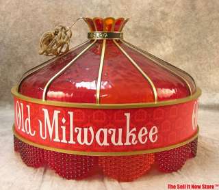 Vintage Old Milwaukee Beer Red Beaded Chandelier Hanging Light Sign 