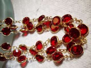 Sgnd Swan Swarovski Bezel Set Ruby Red Crystal Necklace  